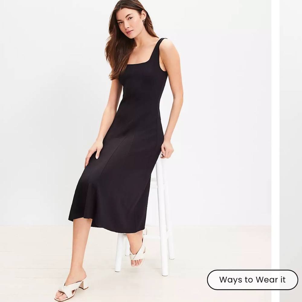 NWT LOFT Ponte Seamed Flare Midi Dress